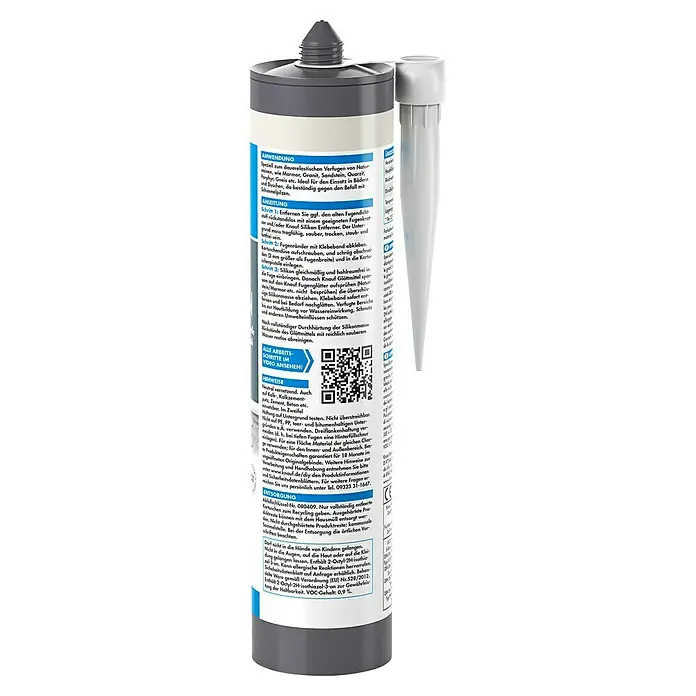 Knauf Naturstein-Silikon - Manhattan, 300 ml - Detailaufnahme einer Kartusche Knauf Naturstein Silikon, ideal zum Abdichten von Natursteinen.
