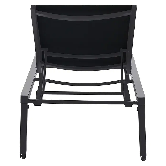 Sunfun Maja Gartenliege Design - Metall, Anthrazit, Rückenlehne verstellbar - Blick von hinten auf eine moderne, schwarze Sonnenliege mit geradlinigem Design. Ideal für entspannte Stunden im Freien.
