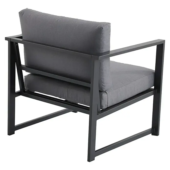 Sunfun Maja Slim Loungesessel - B x T x H: 75 x 72 x 65 cm, Aluminium, Anthrazit - Grauer Outdoor-Sessel mit minimalistischem Design und grauem Kissen. Das Gestell ist aus robustem Material gefertigt und ideal für den Garten.