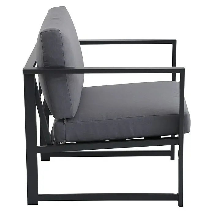 Sunfun Maja Slim Loungesessel - B x T x H: 75 x 72 x 65 cm, Aluminium, Anthrazit - Ein grauer Sessel mit einem Metallrahmen und bequemen Polstern bietet stilvollen Komfort für Ihren Wohnbereich.