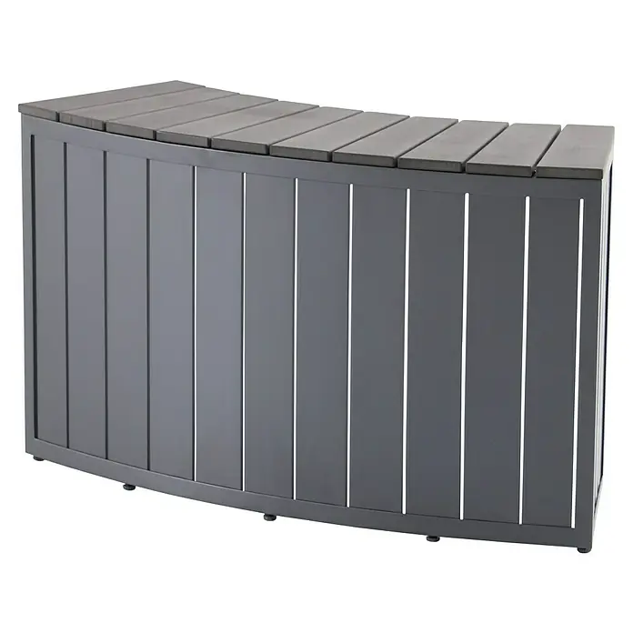 Malibu Whirlpool-Umrandung - B x T x H: 95 x 36,5 x 55 cm, Anthrazit - Grauer, gebogener Gartenschrank mit Lattenmuster und Holzdeckel für den Außenbereich. Ideal zur Aufbewahrung von Gartenzubehör.