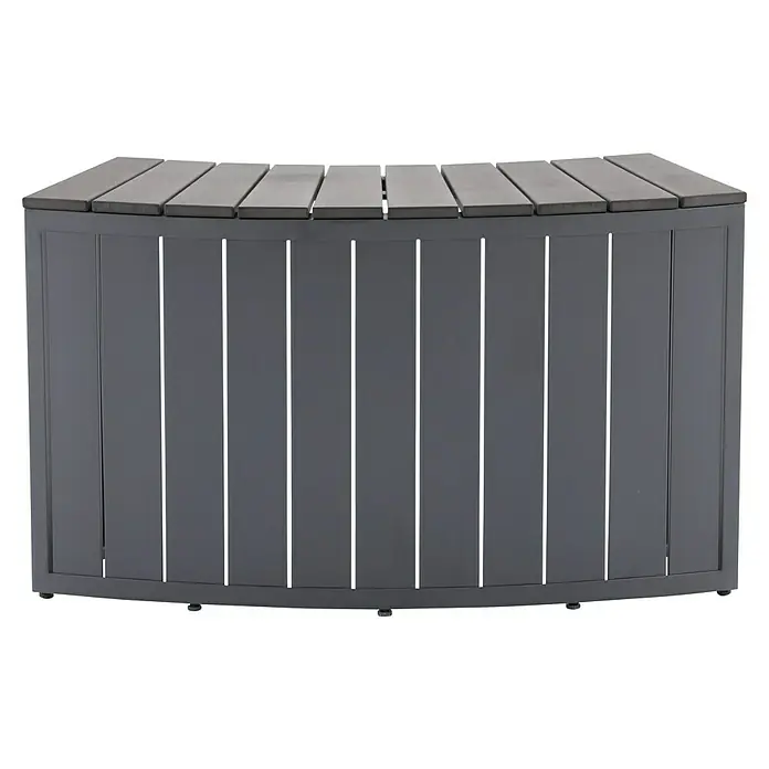Malibu Whirlpool-Umrandung - B x T x H: 95 x 36,5 x 55 cm, Anthrazit - Bild einer halbmondförmigen grauen Gartenbank mit Lattenrost, ideal zur Aufbewahrung und als Sitzgelegenheit.