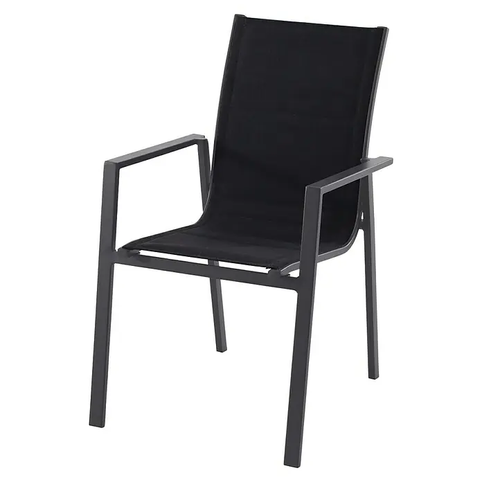 Sunfun Gartenmöbel-Set Melina/Maja - 7 -tlg., Akazie, Aluminium, Textilen, Schwarz/Grau - Moderner Armlehnstuhl mit schwarzer Sitzfläche und Rückenlehne, ideal für Terrasse oder Garten.
