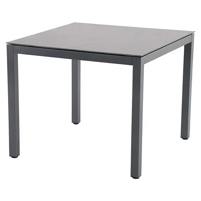 Sunfun Maja Gartentisch Stone - L x B x H: 90 x 90 x 74 cm, Aluminium, Sintered Stone, Night-Grey - Elegantes, quadratisches Tischdesign in Grau. Die Tischplatte ruht auf einem stabilen Metallrahmen, ideal für moderne Innenräume.