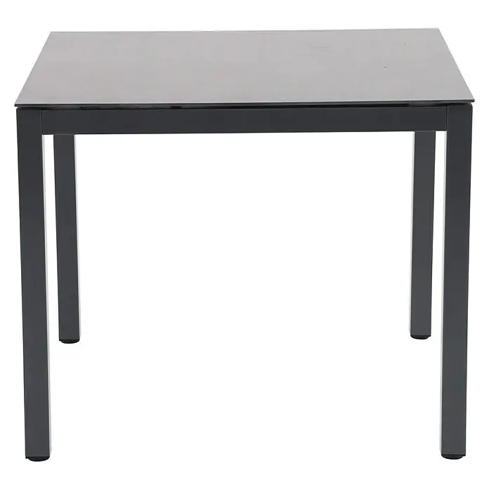 Sunfun Maja Gartentisch Stone - L x B x H: 90 x 90 x 74 cm, Aluminium, Sintered Stone, Night-Grey - Quadratischer Esstisch mit grauer Tischplatte und dunklem Gestell, ideal für moderne Essbereiche.