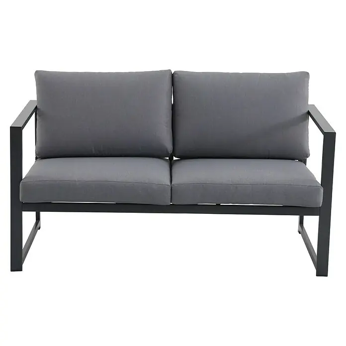Sunfun Maja Slim Loungesofa - B x T x H: 140 x 72 x 65 cm, Anthrazit, 2-Sitzer - Stilvolles graues Sofa mit Metallrahmen und bequemen Kissen, perfekt für den Innen- und Außenbereich. Ideal zum Entspannen.