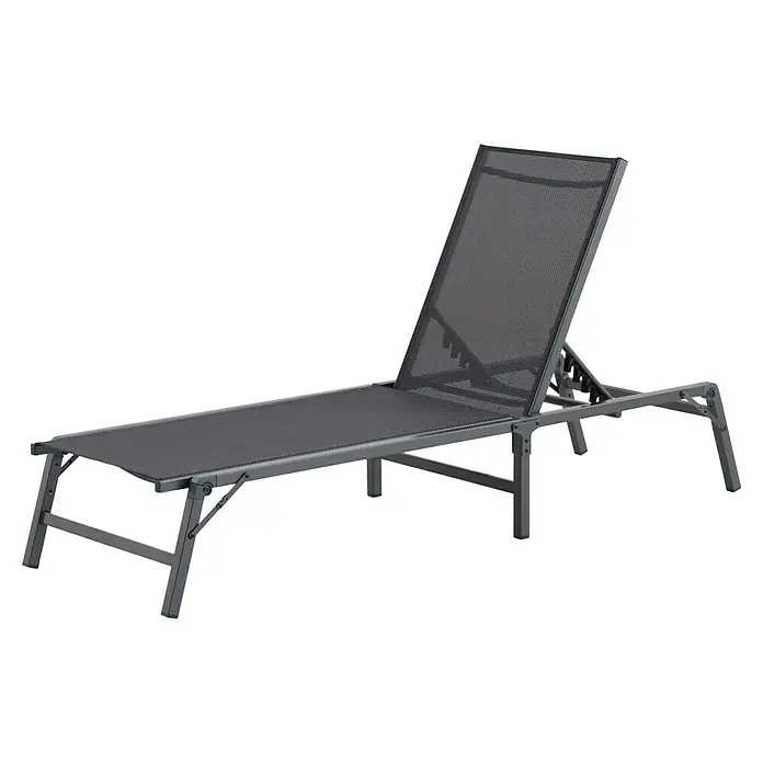 Sunfun Maja Gartenliege - B x T: 63 x 186 cm, Anthrazit, Stahl, Klappbar - Bild einer grauen Sonnenliege mit verstellbarer Rückenlehne, ideal zum Entspannen im Freien. Das Gestell ist robust und wetterfest.