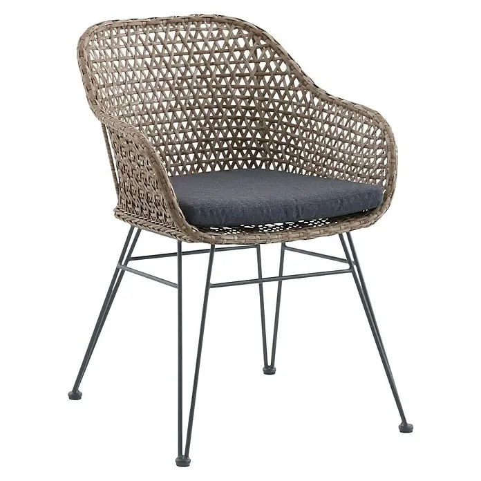 Sunfun Maja Gartensessel - PE-Geflecht, Braun-Grau, B x T x H: 75,5 x 56 x 105 cm - Komfortabler Rattansessel mit grauem Kissen und stabilen Metallbeinen. Ideal für den Innen- und Außenbereich geeignet.