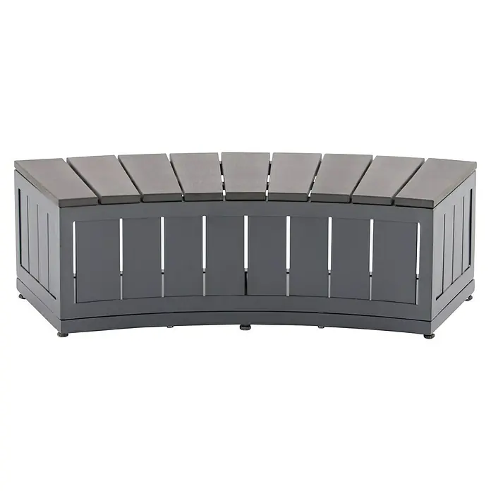 Malibu Whirlpool-Umrandung - B x T x H: 85 x 35 x 26 cm, Anthrazit - Eine graue, halbrunde Gartenbank mit Holzlatten, ideal für gemütliche Stunden im Freien. Sie lädt zum Verweilen im Garten ein.