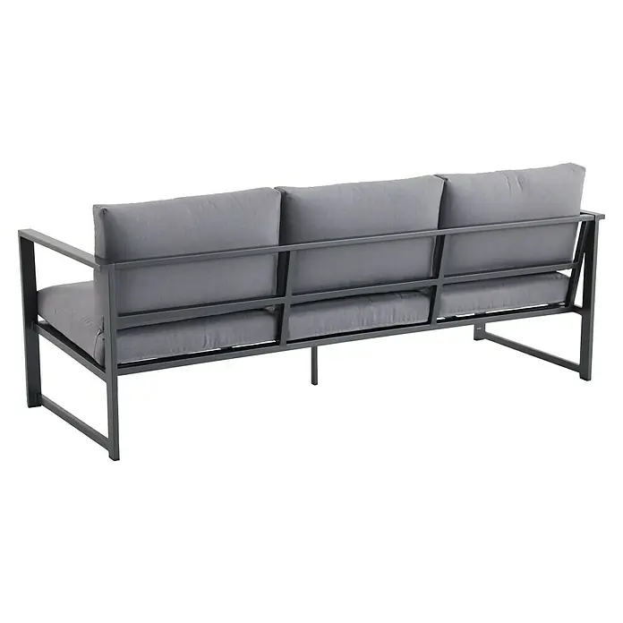 Sunfun Maja Slim Loungesofa - B x T x H: 205 x 72 x 65 cm, Anthrazit, 3-Sitzer - Rückansicht eines modernen grauen Sofas mit klaren Linien und kubischem Design. Ideal für stilvolle Wohnbereiche oder Außenbereiche.