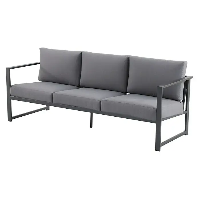 Sunfun Maja Slim Loungesofa - B x T x H: 205 x 72 x 65 cm, Anthrazit, 3-Sitzer - Graues Outdoor-Sofa mit Metallrahmen und bequemen Kissen für entspannte Stunden im Freien. Stilvolles Design für Garten oder Terrasse.