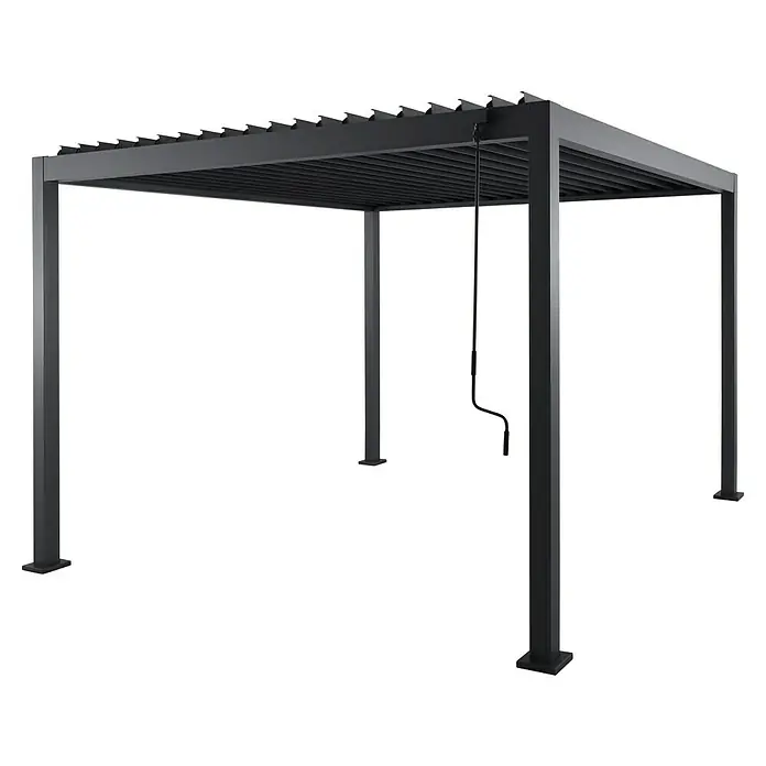 Sunfun Milos Lamellenpavillon - B x T: 294 x 294 cm, Farbe Gestell: Night-Grey, Aluminium - Schwarze Pergola mit verstellbaren Lamellen für Schatten und Schutz im Garten oder auf der Terrasse. Die perfekte Ergänzung für den Außenbereich.