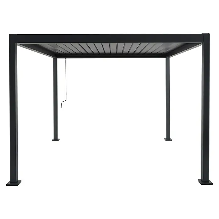 Sunfun Milos Lamellenpavillon - B x T: 294 x 294 cm, Farbe Gestell: Night-Grey, Aluminium - Schwarze Pergola mit verstellbaren Lamellen für Schatten und Wetterschutz im Garten oder auf der Terrasse.