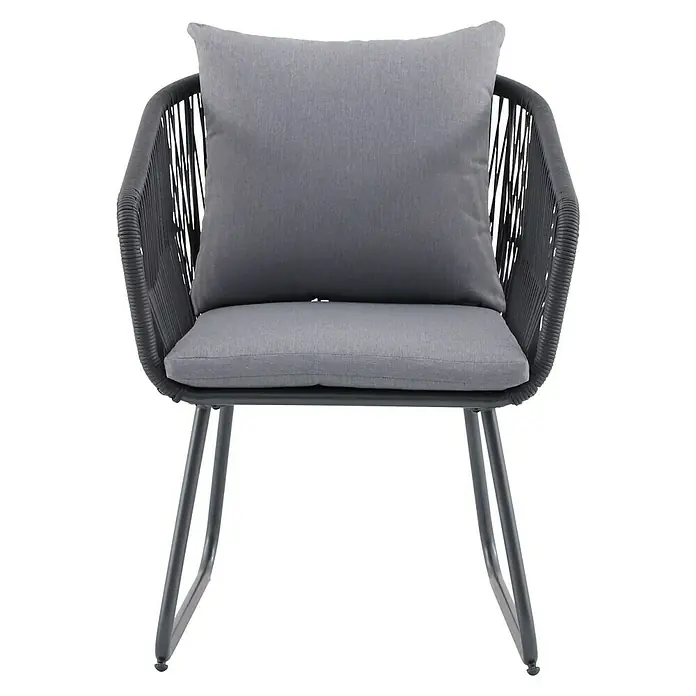 Sunfun Maja Gartensessel - Kunststofffaser-Strings, Grau, B x T x H: 62 x 62 x 78 cm - Grauer Sessel mit Kissen und einem Gestell aus Metall, ideal für den Garten oder die Terrasse. Das moderne Design passt perfekt zu jeder Einrichtung.