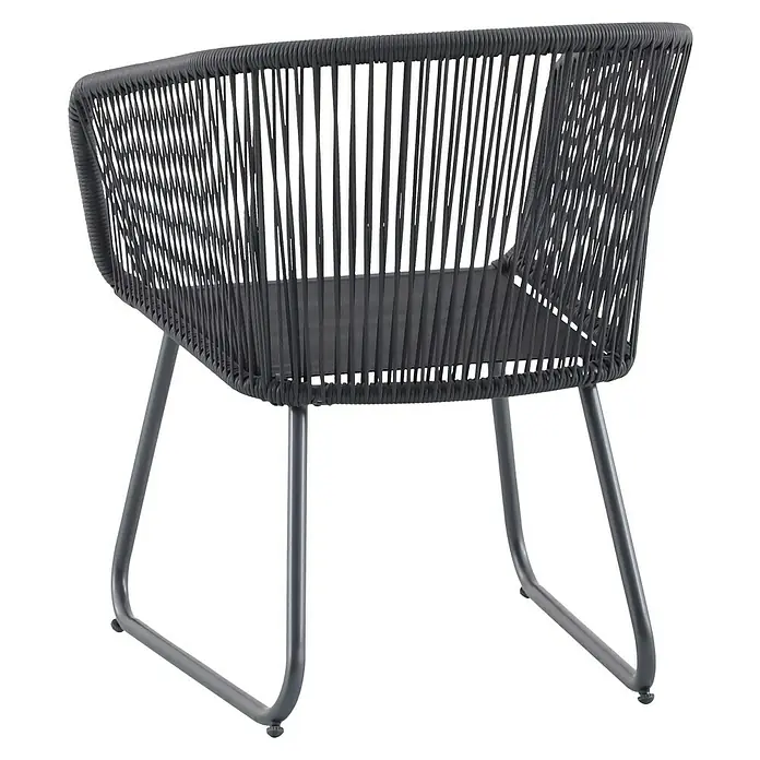 Sunfun Maja Gartensessel - Kunststofffaser-Strings, Grau, B x T x H: 62 x 62 x 78 cm - Grauer Rattansessel mit Metallbeinen und Sitzkissen.