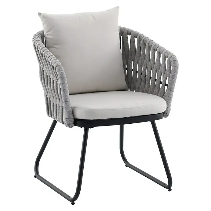 Sunfun Gartenmöbel-Set Laura/Maja - 7 -tlg., Akazie, Seilgeflecht, Naturbraun/Grau-Beige - Dieser graue Sessel mit Kissen lädt zum Entspannen ein. Das moderne Design und die bequeme Polsterung machen ihn zum Highlight.