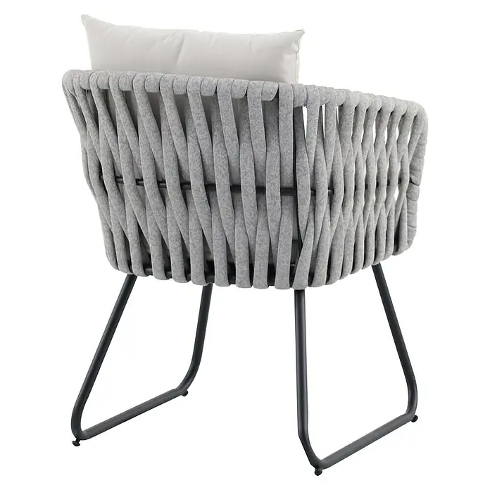 Sunfun Gartenmöbel-Set Laura/Maja - 7 -tlg., Akazie, Seilgeflecht, Naturbraun/Grau-Beige - Grauer Sessel mit Kissen und dunklem Metallfuß. Das moderne Design macht ihn zu einem Blickfang im Wohnbereich.