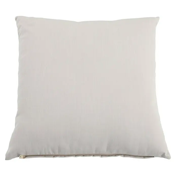 Sunfun Maja Gartensessel - Seilgeflecht, Grau-Beige, B x T x H: 64 x 65 x 77 cm - Detailaufnahme eines quadratischen, cremefarbenen Kissens mit Reißverschluss auf schwarzem Hintergrund. Ideal für Wohn- oder Schlafzimmer.