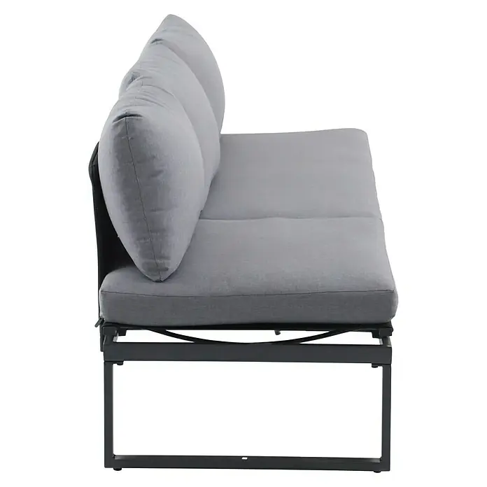 Sunfun Maja Slim Loungesofa mit Liegefunktion - B x T x H: 198 x 67 x 64,5 cm, Anthrazit - Ein grauer Sessel mit einem modernen, minimalistischen Design und einem robusten Metallrahmen. Bequeme Polsterung sorgt für Komfort.