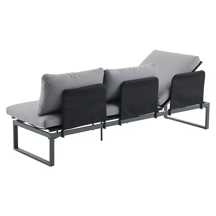 Sunfun Maja Slim Loungesofa mit Liegefunktion - B x T x H: 198 x 67 x 64,5 cm, Anthrazit - Elegantes, modernes graues Sofa mit schwarzen Armlehnen und Metallrahmen. Ideal für stilvolle Wohnbereiche mit Komfort und Funktionalität.