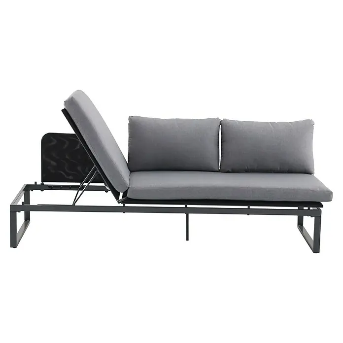Sunfun Maja Slim Loungesofa mit Liegefunktion - B x T x H: 198 x 67 x 64,5 cm, Anthrazit - Graues Schlafsofa aus Metall mit zwei Kissen, mit verstellbarer Rückenlehne für optimalen Komfort und Vielseitigkeit.