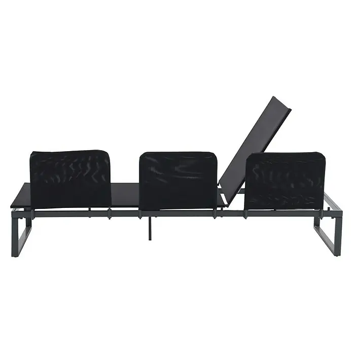 Sunfun Maja Slim Loungesofa mit Liegefunktion - B x T x H: 198 x 67 x 64,5 cm, Anthrazit - Ansicht einer schwarzen, verstellbaren Liege mit drei gepolsterten Abschnitten und einem dunklen Metallrahmen auf schwarzem Hintergrund.