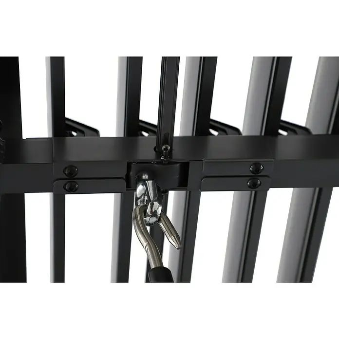 Sunfun Maja Loungeliege - L x B x H: 222 x 159 x 230 cm, Metall, Grau - Detailaufnahme eines schwarzen Metallgestells mit Aufhängung, das Stabilität und Funktionalität des Produkts hervorhebt.