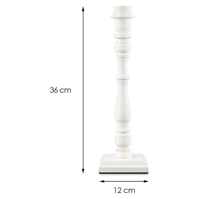 Home Sweet Home Lampenfuß Woodi - 40 W, Farbe: Vintage Weiß, Höhe: 38 cm, Eckig - Detailansicht einer Tischleuchte in Weiß mit den Maßen 36 cm Höhe und 12 cm Breite, ideal für eine stimmungsvolle Beleuchtung im Raum.