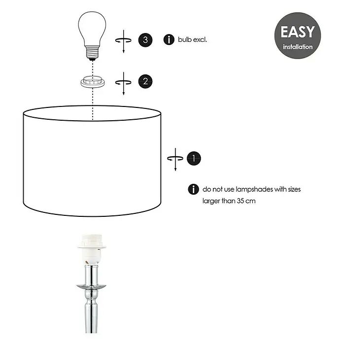 Home Sweet Home Lampenfuß Baroc - 60 W, Farbe: Chrom, Höhe: 28,5 cm - Aufbauanleitung für eine Lampe. Die Glühbirne ist nicht im Lieferumfang enthalten. Verwenden Sie keine Lampenschirme, die größer als 35 cm sind.