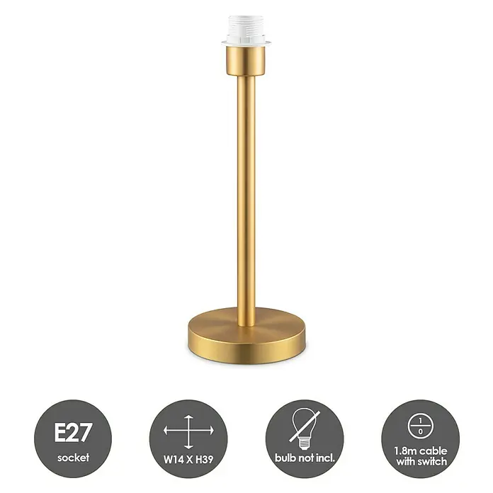 Home Sweet Home Lampenfuß Stick - 40 W, Farbe: Messing, Höhe: 39 cm - Abbildung einer stilvollen, goldenen Tischleuchte. Ihre elegante Form und das schlichte Design machen sie zu einem Blickfang.
