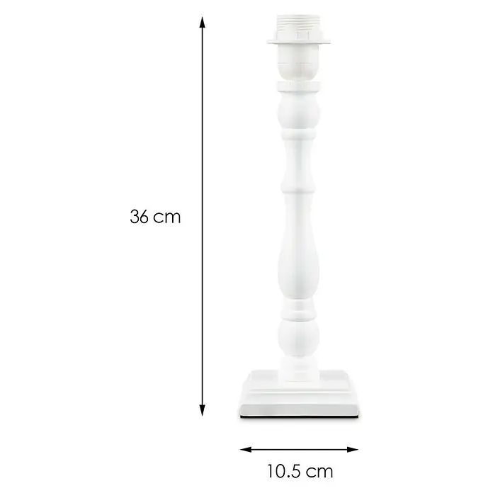 Home Sweet Home Lampenfuß Woodi - 40 W, Farbe: Weiß, Höhe: 38 cm, Eckig - Diese Aufnahme zeigt eine 36 cm hohe, strahlend weiße Tischleuchte mit einem Sockel von 10,5 cm Breite, die Eleganz ausstrahlt.