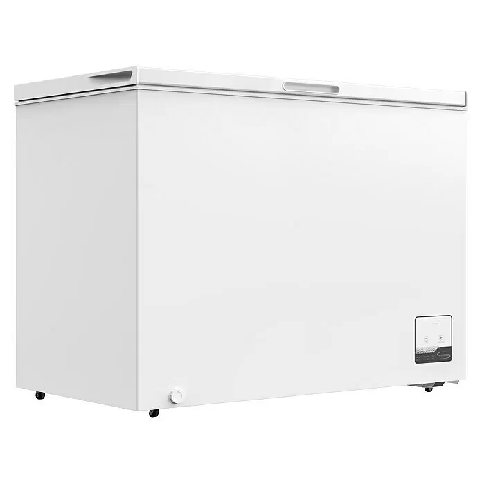 PKM Tiefkühltruhe GT 300E - Nutzinhalt Gesamt: 299 l, 61 x 112,5 x 83,5 cm, Weiß - Weißer Gefriertruhe mit Klappdeckel, Digitalanzeige, Ablassstopfen und Rollen.