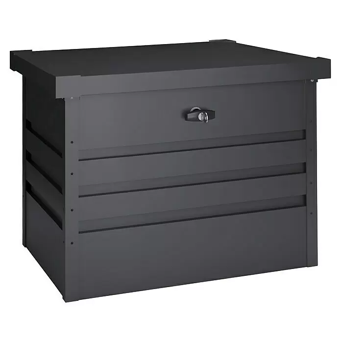 Hoggar Garten-Aufbewahrungsbox Sveg - L x B x H: 61 x 72 x 63 cm, Anthrazit, Metall - Dunkelgraue abschließbare Metall-Aufbewahrungsbox mit einem Schlüssel im Schloss.