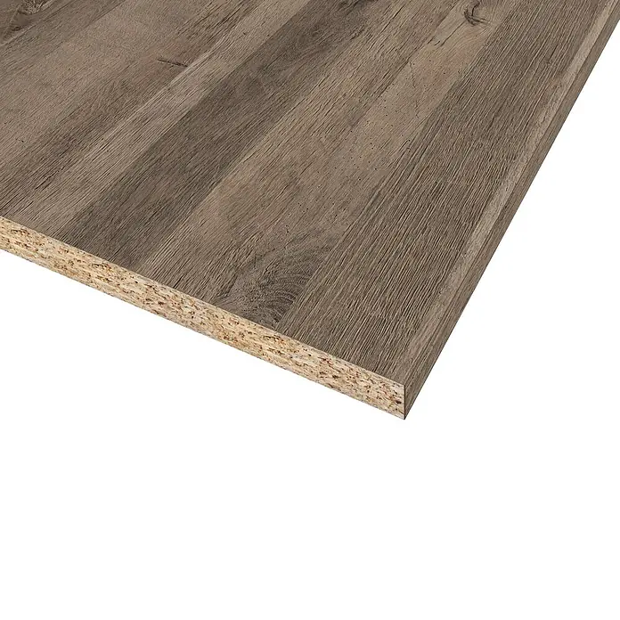 CUCINE Küchenarbeitsplatte nach Maß - Vintage Eiche, Stärke: 3,8 cm, Breite: 63,5 cm - Nahaufnahme einer Spanplatte mit einer Oberfläche in Holzoptik, ideal für Möbel oder Innenausbau.