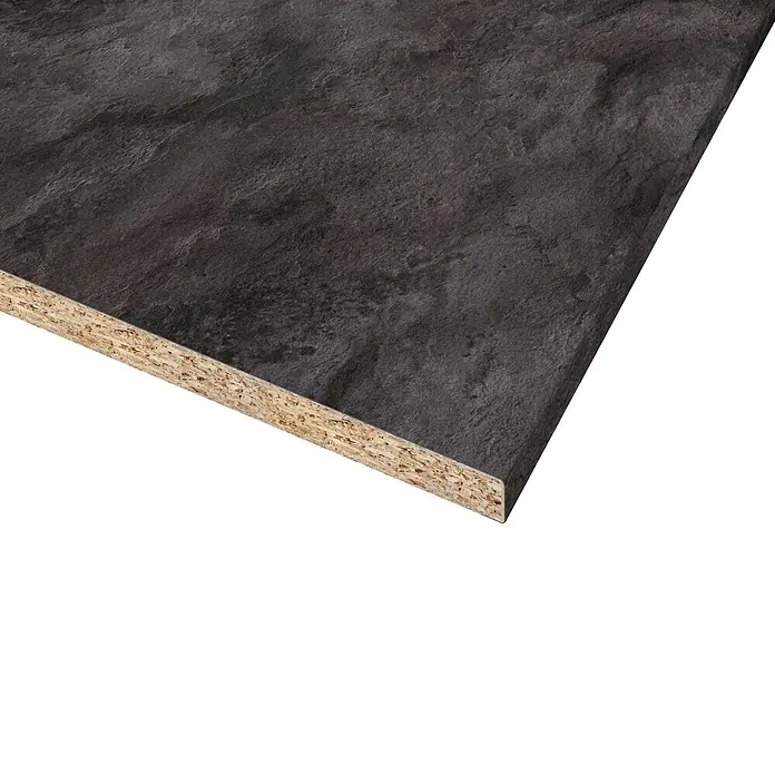 CUCINE Küchenarbeitsplatte nach Maß - Schiefer schwarz, Stärke: 3,8 cm, Breite: 60 cm - Nahaufnahme einer dunklen Arbeitsplatte mit Holzstruktur an der Kante, ideal für moderne Küchendesigns.