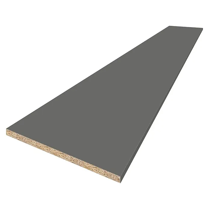 CUCINE Küchenarbeitsplatte nach Maß - Basaltgrau, Stärke: 3,8 cm, Breite: 63,5 cm - Graue, rechteckige Spanplatte mit einer sichtbaren Holzstruktur an der Kante. Ideal für Möbelbau und Innenausbauprojekte.