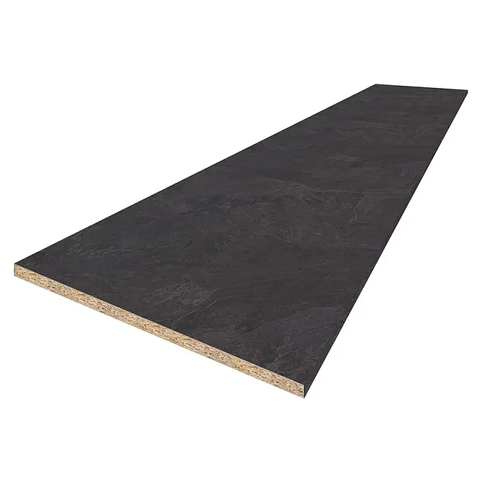 CUCINE Küchenarbeitsplatte nach Maß - Jura Schiefer anthrazit, Stärke: 3,8 cm, Breite: 90 cm - Schwarze Arbeitsplatte mit Steinmuster auf einer Spanplatte, ideal für Küche oder Büro. Robuste Oberfläche für den täglichen Gebrauch.