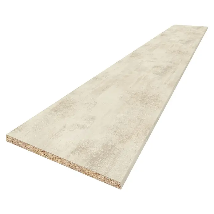 CUCINE Küchenarbeitsplatte nach Maß - Onyx weiß, Stärke: 3,8 cm, Breite: 60 cm - Nahaufnahme einer Arbeitsplatte mit beiger Oberfläche und Spanplattenkern, ideal für Küche oder Werkstatt.