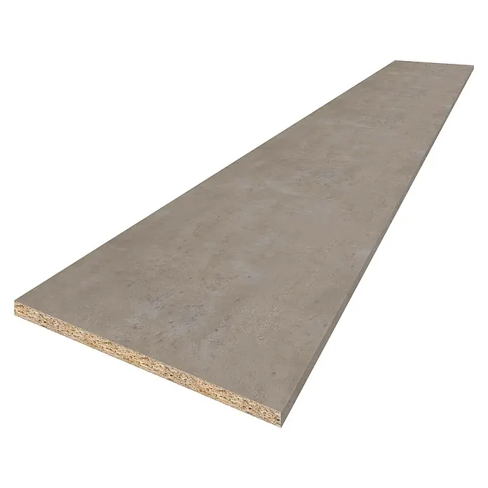 CUCINE Küchenarbeitsplatte nach Maß - Concrete, Stärke: 3,8 cm, Breite: 63,5 cm - Nahaufnahme einer Spanplatte mit dekorativer Beschichtung, ideal für Möbelbau und Innenausbau. Vielseitig und robust.