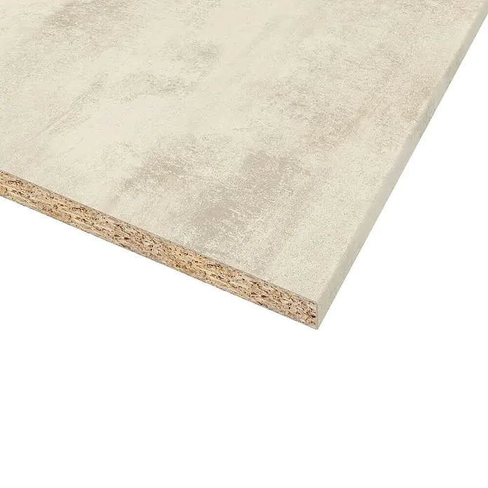 CUCINE Küchenarbeitsplatte nach Maß - Onyx weiß, Stärke: 3,8 cm, Breite: 60 cm - Nahaufnahme einer Spanplatte mit beiger Oberfläche, die die Textur und das Material des Produkts hervorhebt.