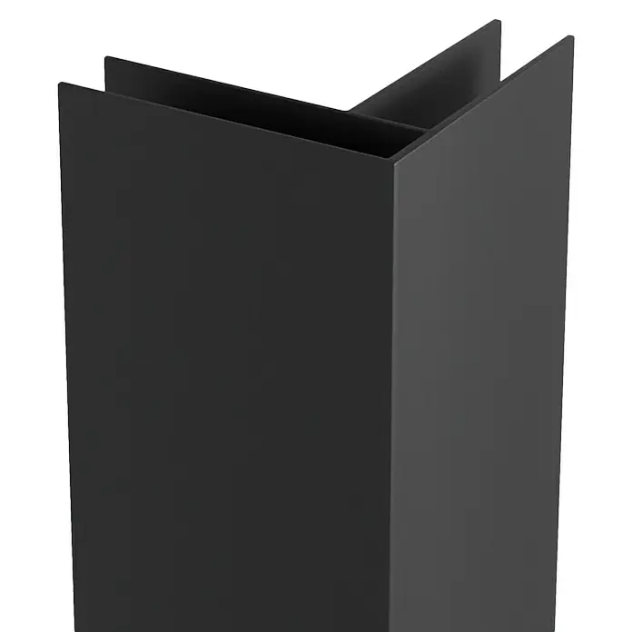 GME Perfil de unión en L - Aluminio, Negro - Imagen de un pilar triple negro, que presenta un detalle arquitectónico elegante y moderno. Las líneas nítidas enfatizan la forma.