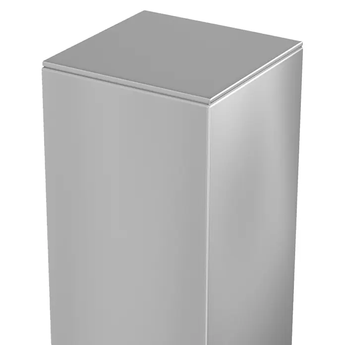 GME Tubo cuadrado de compensación - L x An x Al: 4 x 4 x 200 cm, Metal, Cromo - Un pedestal gris cuboide con un diseño minimalista y moderno. Ideal como superficie de exhibición elegante y versátil.