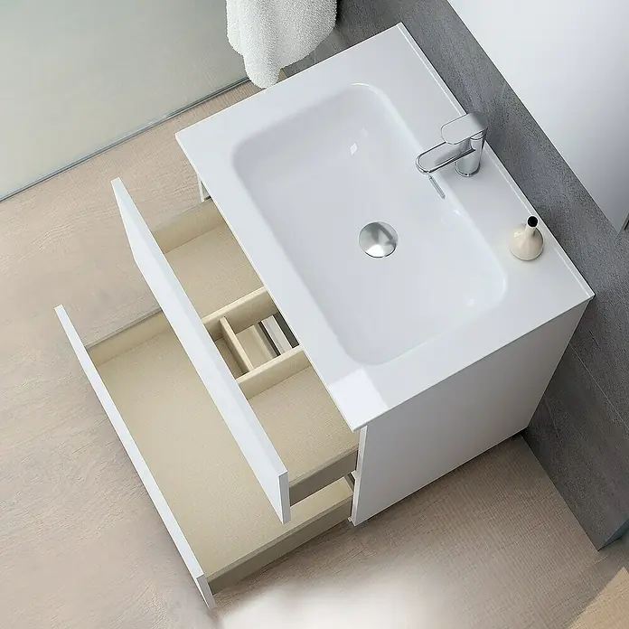 Artysan Conjunto de mueble de baño Late - Ancho: 60 cm, Blanco, 3 pzs. - Lavabo de baño moderno con armarios de base blancos y cajones extraíbles para un almacenamiento ordenado de los elementos esenciales del baño.