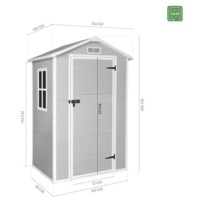 The Space Plus Gerätehaus One 1.36 (Außenmaß inkl. Dachüberstand (B x T): 134 x 103 cm, Kunststoff, Grundfläche: 1,37 m²) | BAUHAUS