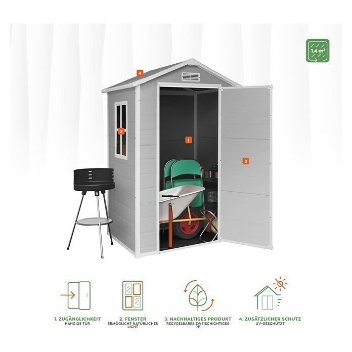 The Space Plus Gerätehaus One 1.36 (Außenmaß inkl. Dachüberstand (B x T): 134 x 103 cm, Kunststoff, Grundfläche: 1,37 m²) | BAUHAUS