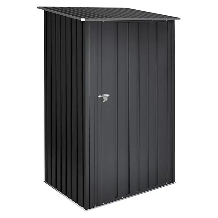 Hoggar Geräteschrank Sansa - Anthrazit - Dunkelgrauer Metall-Gartenschuppen mit Pultdach und Türverschluss zur Aufbewahrung im Freien.