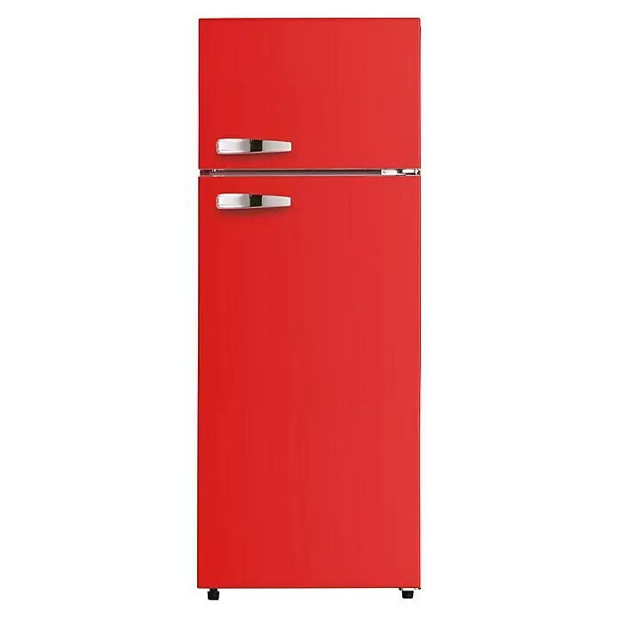 PKM Kühl-Gefrierkombination GK210 2 FR - Nutzinhalt Gesamt: 206 l, 54,5 x 54 x 143 cm, Rot - Roter zweitüriger Kühlschrank mit Chromgriffen.