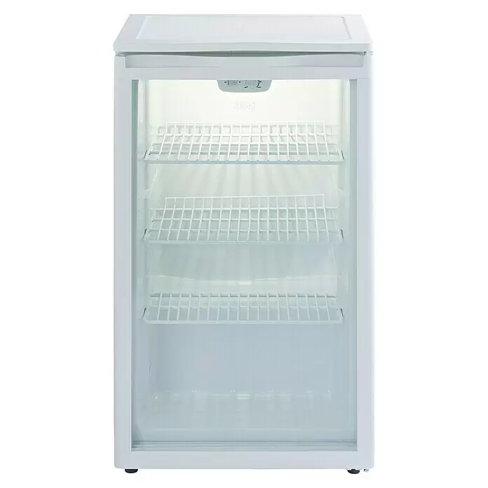 PKM Getränkekühlschrank GKS102 - 54,5 x 50,5 x 85,5 cm, Weiß - Weißer Minikühlschrank mit klarer Glastür und drei weißen Gitterböden.