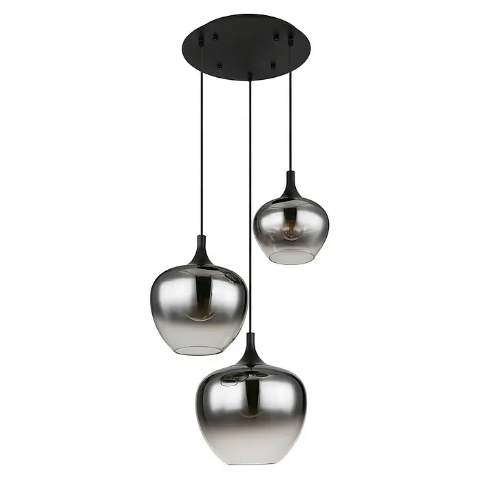 Globo Pendelleuchte Maxy - 40 W, Ø x H: 48 x 120 cm, 3-Strahlig, E27 - Elegante Pendelleuchte mit drei rauchgrauen Glasschirmen für stimmungsvolle Beleuchtung im Raum.