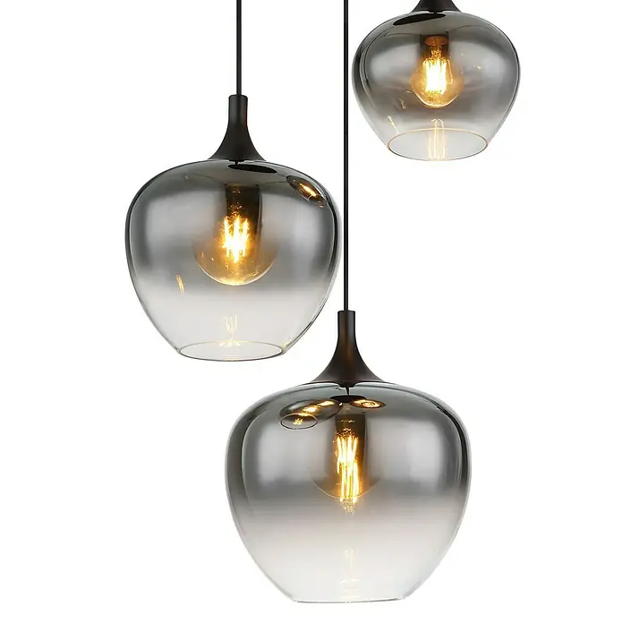 Globo Pendelleuchte Maxy - 40 W, Ø x H: 48 x 120 cm, 3-Strahlig, E27 - Pendelleuchten mit grauen Glasschirmen und warmem Licht. Sie schaffen eine stimmungsvolle Atmosphäre.
